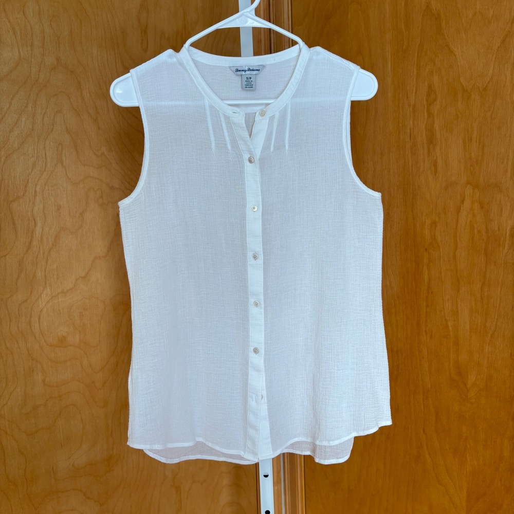 Tommy Bahama White Textured Gauze Sleeveless Button Up Top‎ S